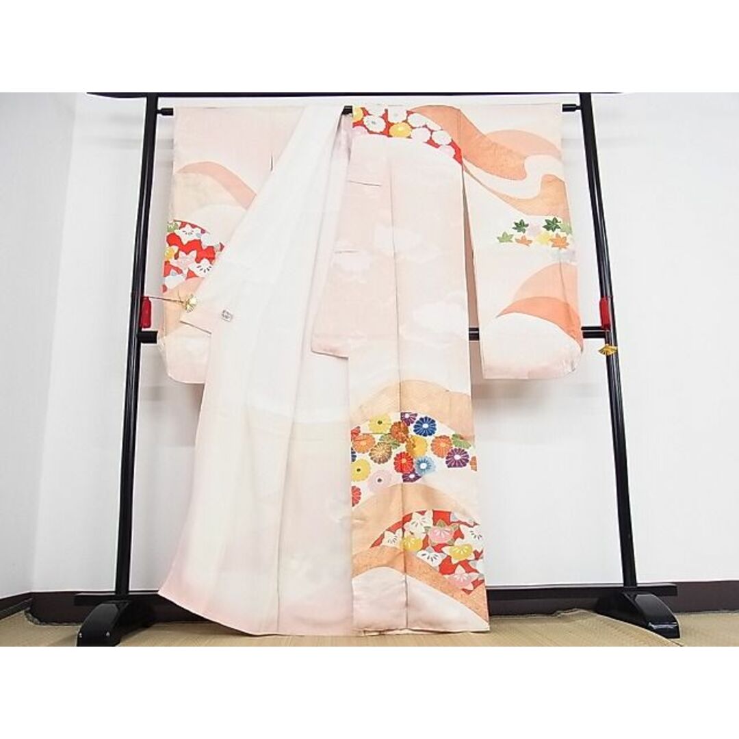 平和屋-こころ店□豪華振袖 駒刺繍 舞花文 金彩 着丈163cm 裄丈64cm