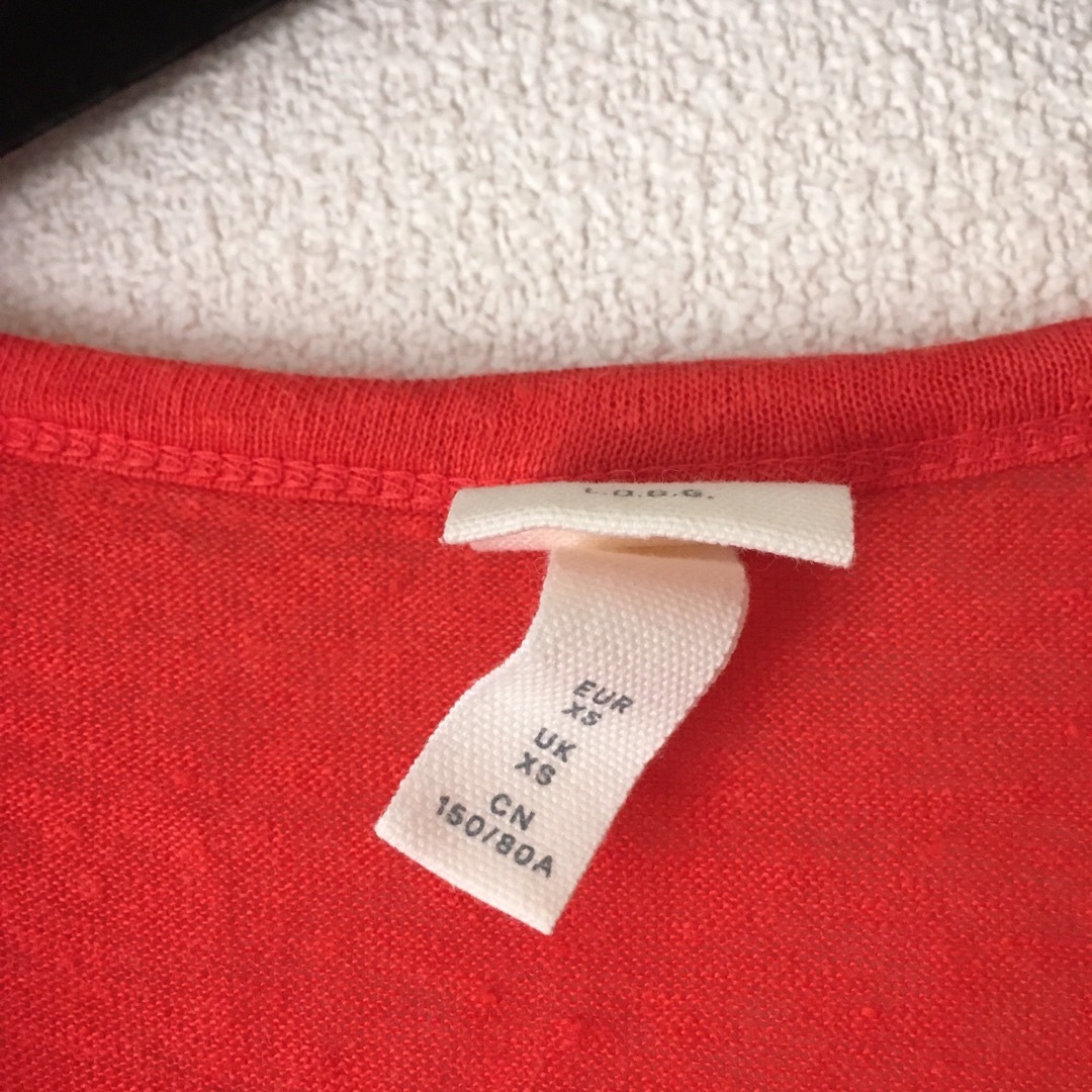 H&M(エイチアンドエム)のリネン  カットソー　XS レッドオレンジ レディースのトップス(カットソー(半袖/袖なし))の商品写真