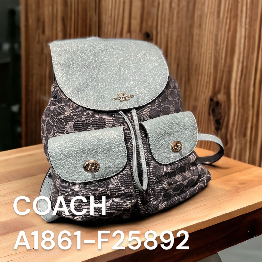 レディースCOACH コーチ F25892 シグネチャー デニム×レザー リュックサック