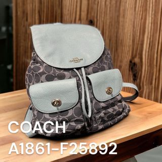 COACH コーチ F25892 シグネチャー デニム×レザー リュックサック