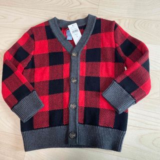 ベビーギャップ(babyGAP)の新品タグ付 babyGap チェック柄　ニットカーディガン　サイズ95(カーディガン)