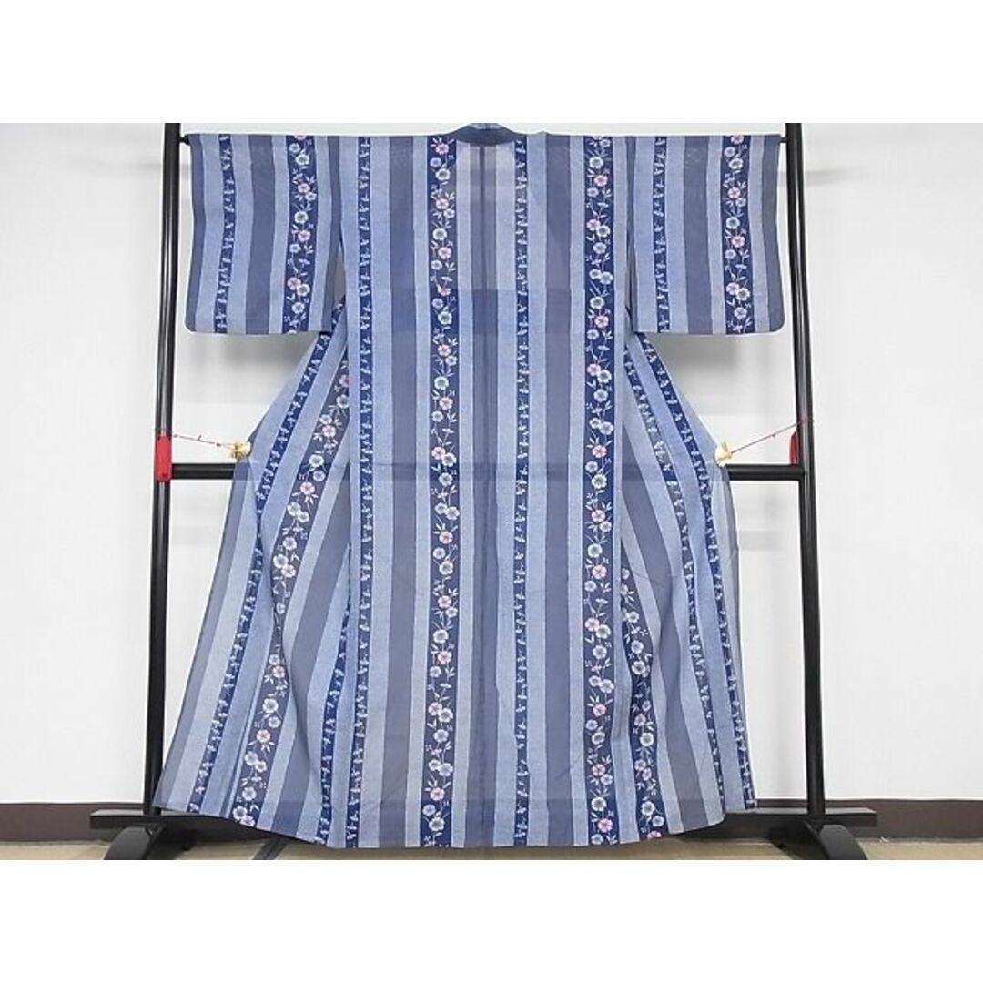 平和屋-こころ店■夏物 小紋 絽 花格子 着丈155cm 裄丈62.5cm 洗える着物 A-ma6879