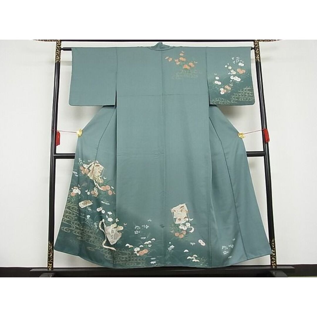 平和屋-こころ店■訪問着 流水草花文 暈し染め 金彩 着丈158cm 裄丈62cm 正絹 逸品 A-br5220