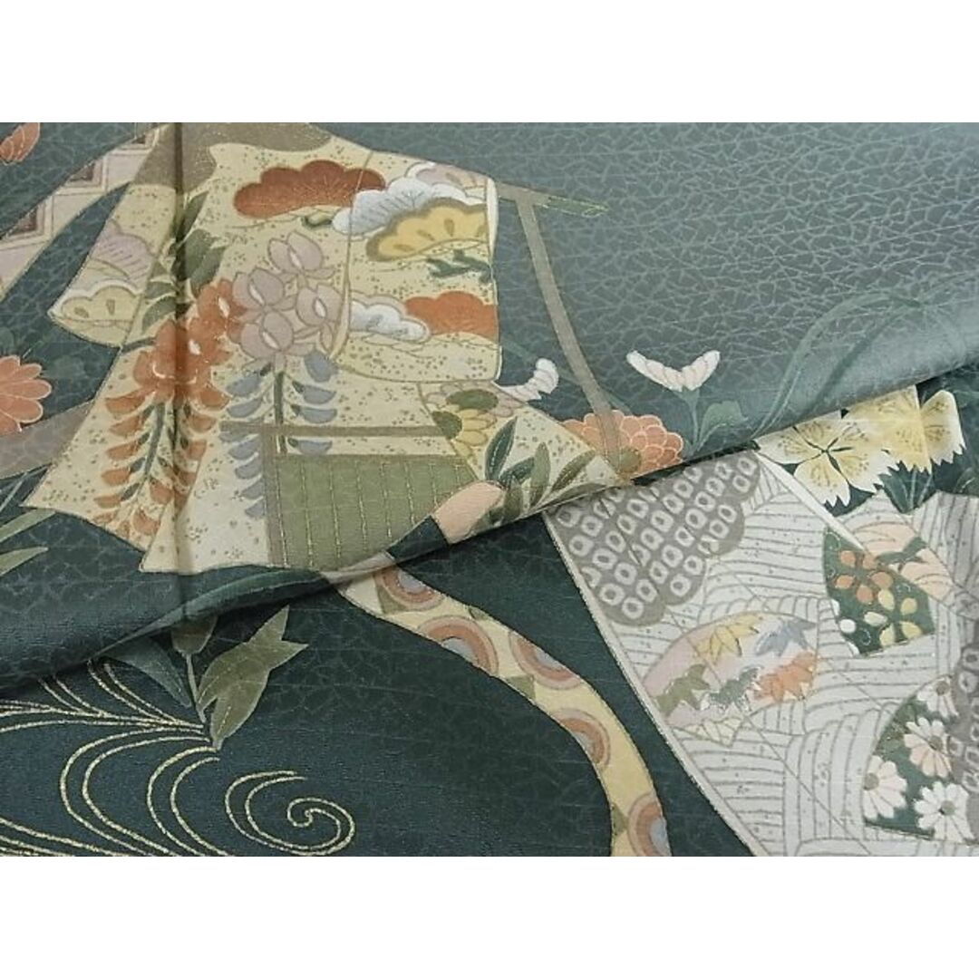平和屋-こころ店■訪問着 流水草花文 暈し染め 金彩 着丈158cm 裄丈62cm 正絹 逸品 A-br5220
