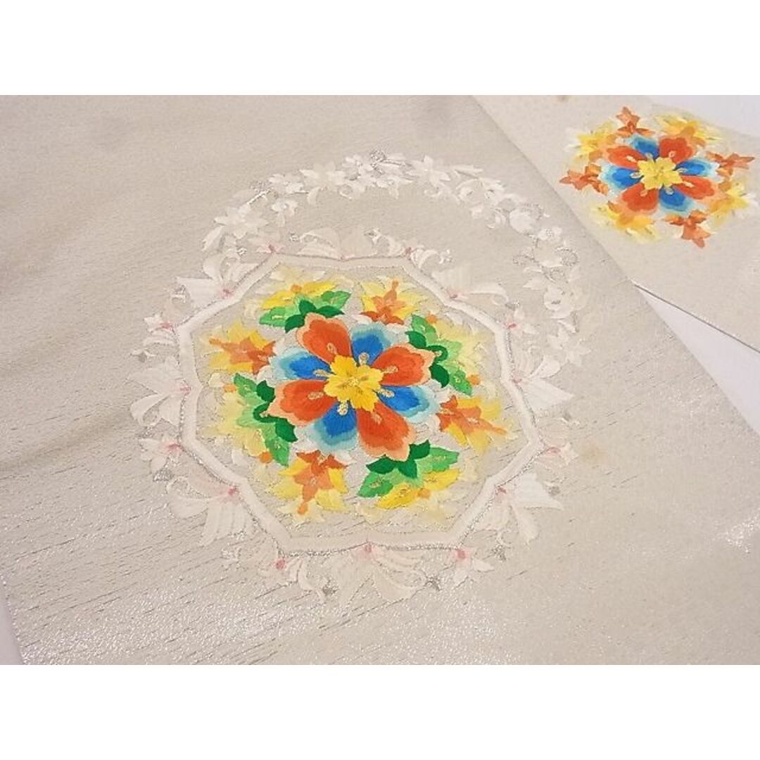 平和屋-こころ店□九寸名古屋帯 総刺繍 花唐草文 金銀糸 正絹 逸品 B ...