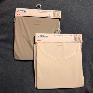 ユニクロ(UNIQLO)の❤︎新品❤︎ユニクロ　エアリズム　UVカットUネックT8分袖　L(Tシャツ(長袖/七分))