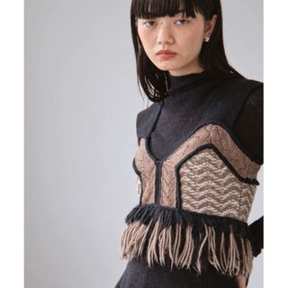 トゥデイフル(TODAYFUL)の【美品】TODAYFUL ジャガードフリンジニットビスチェ(ベスト/ジレ)