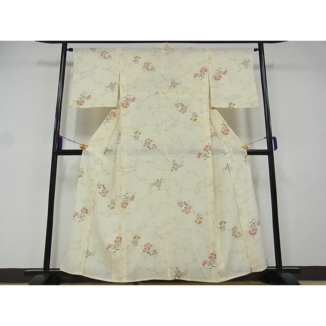 平和屋-こころ店■夏物　小紋　絽　舞花文　金彩　着丈157.5cm　裄丈63.5cm　正絹　逸品　B-wt8574