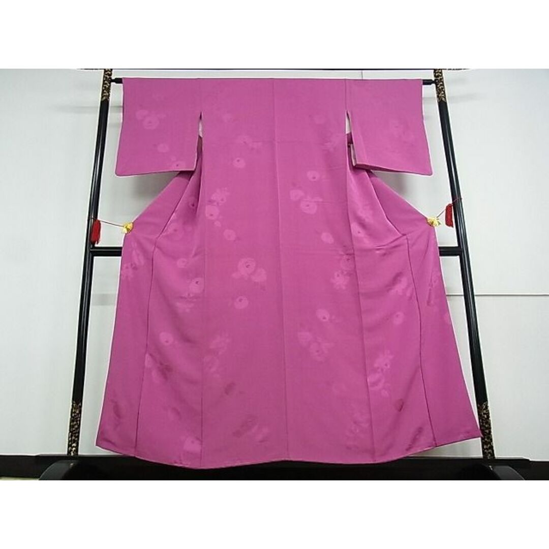 平和屋-こころ店■上質な色無地 光琳菊地紋 牡丹色 着丈156cm 裄丈61.5cm 正絹 逸品 A-ja4286