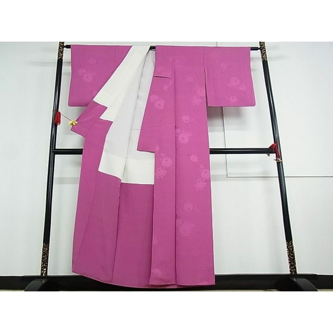 平和屋-こころ店■上質な色無地 光琳菊地紋 牡丹色 着丈156cm 裄丈61.5cm 正絹 逸品 A-ja4286