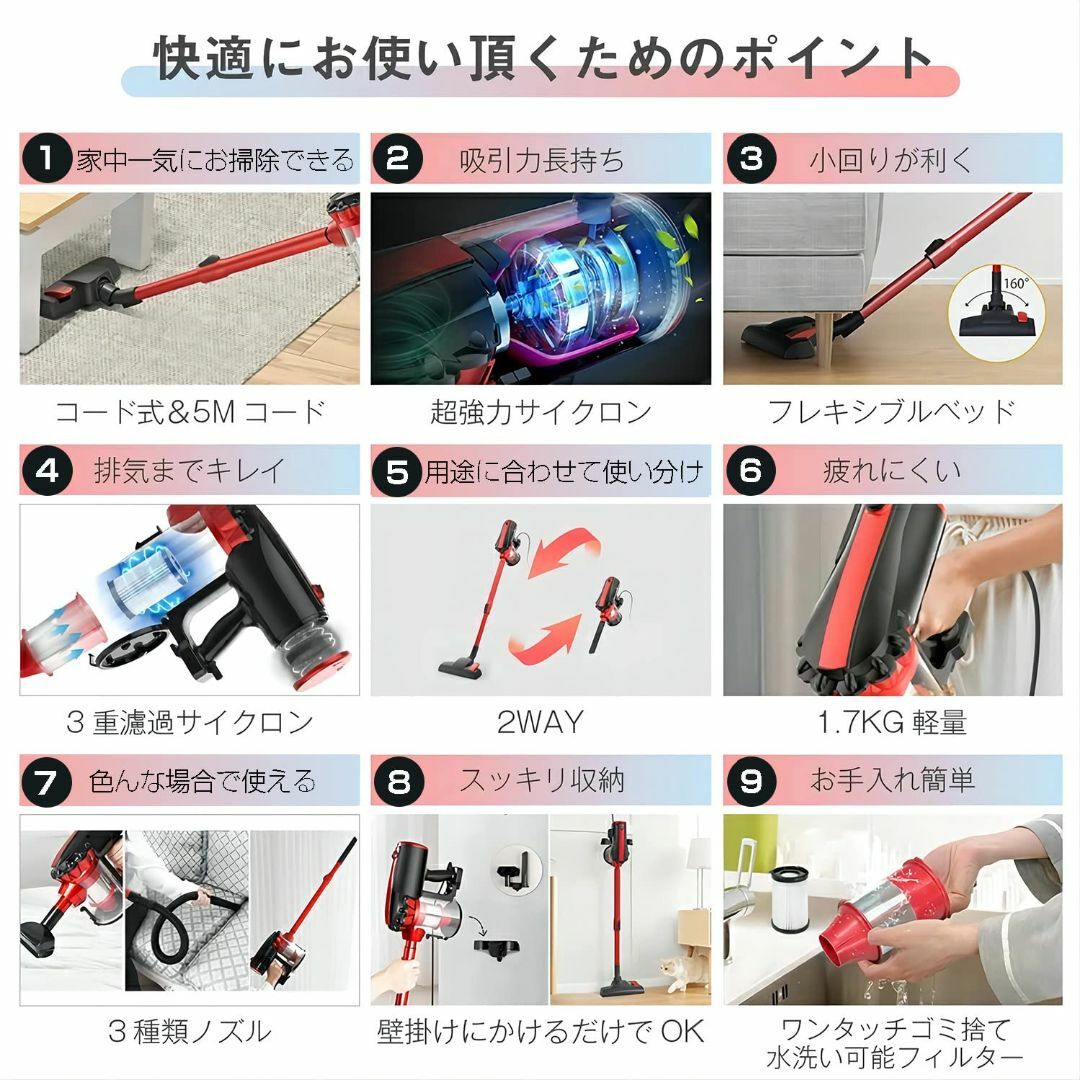 【M1695-94-65】掃除機　サイクロン式 ハイパワー 超強力17000Pa