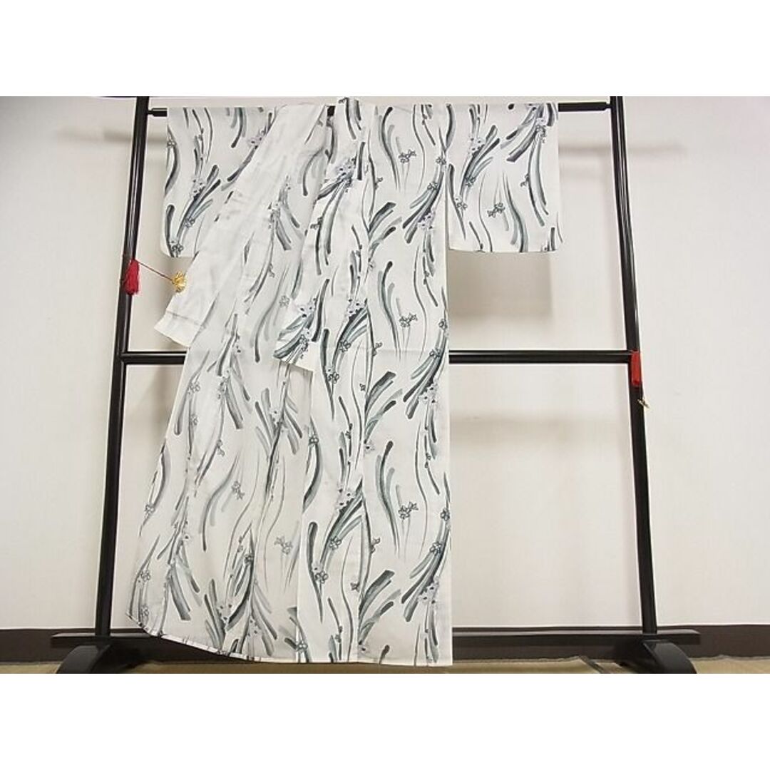 平和屋-こころ店■夏物 小紋 絽 花格子 着丈155cm 裄丈62.5cm 洗える着物 A-ma6879