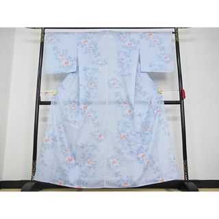 平和屋-こころ店■夏物 小紋 絽 草花文 銀彩 着丈160cm 裄丈65cm 正絹 逸品 A-ck4382