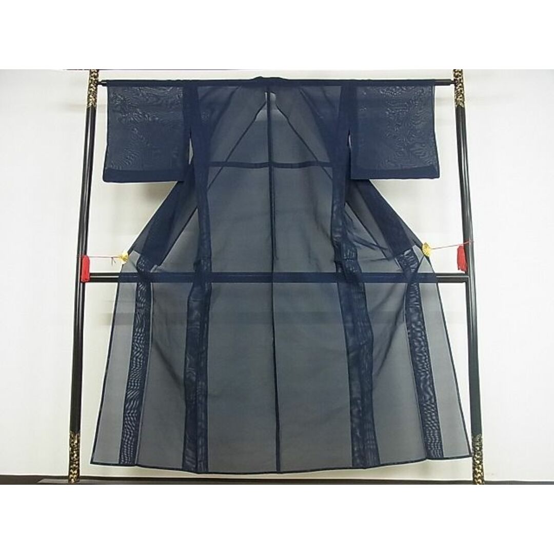 平和屋-こころ店■夏物　色無地　紗　紺色　着丈151cm　裄丈62cm　正絹　逸品　B-np7735