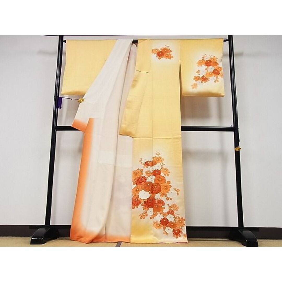 訪問着 刺繍 草花文 暈し染め 金彩 正絹 逸品 - 着物
