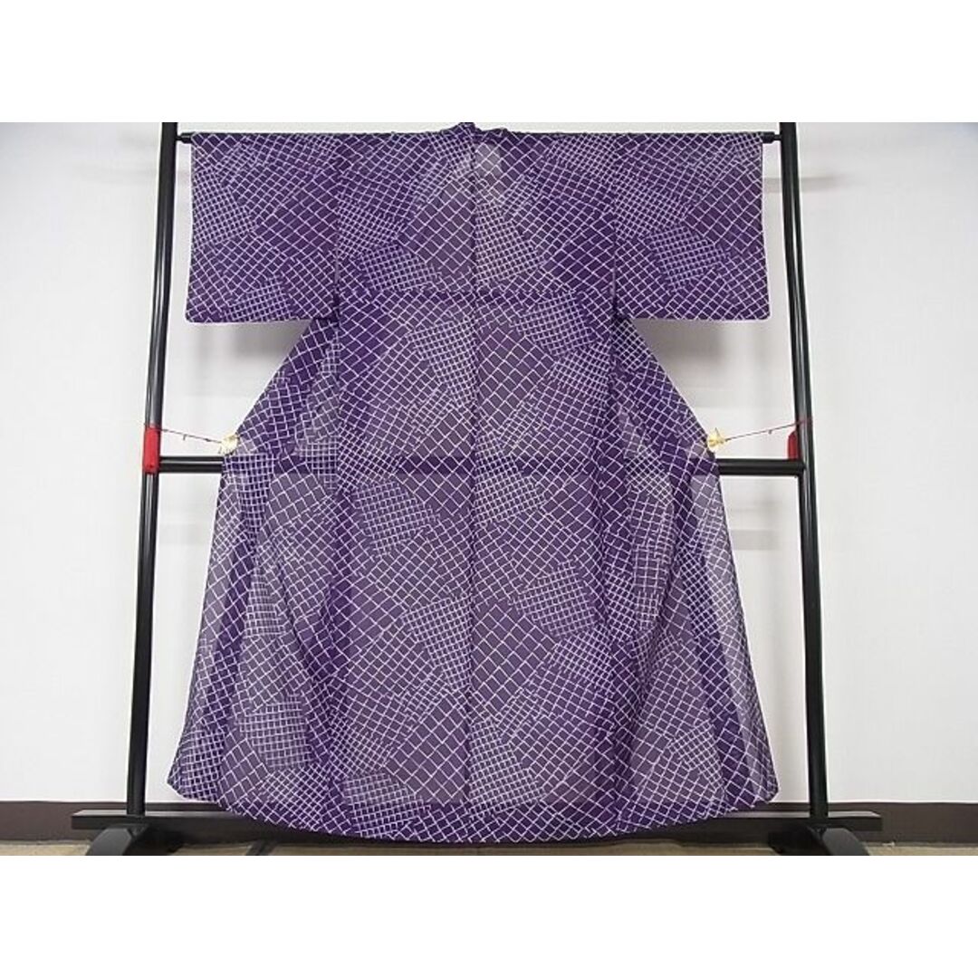 平和屋川間店■夏物　小紋　絽　瓦文　洗える着物　着丈155.5cm　裄丈65cm　B-np5881 レディースの水着/浴衣(着物)の商品写真