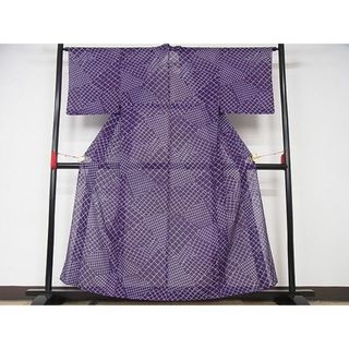 平和屋川間店■夏物　小紋　絽　瓦文　洗える着物　着丈155.5cm　裄丈65cm　B-np5881(着物)