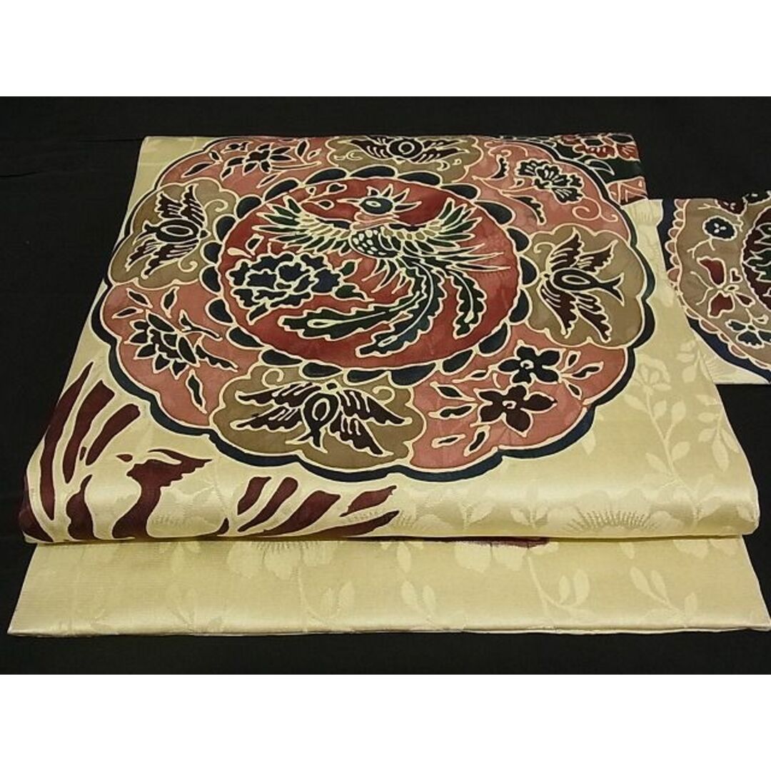 平和屋-こころ店■九寸名古屋帯 吉祥花唐草文 正絹 逸品 A-br5745