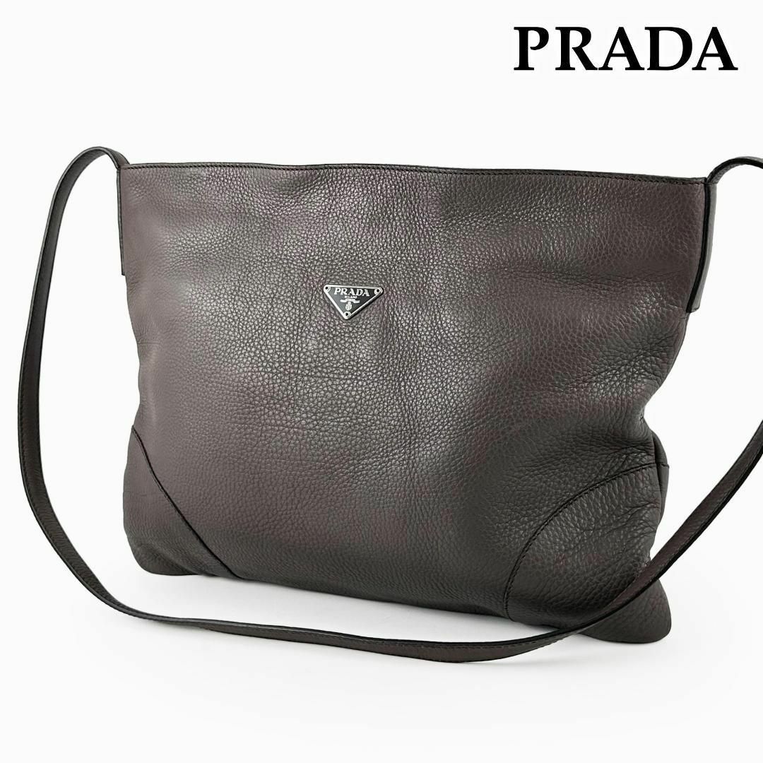 プラダ PRADA ショルダーバッグ 薄型 モノリス 三角ロゴ レザーバッグ