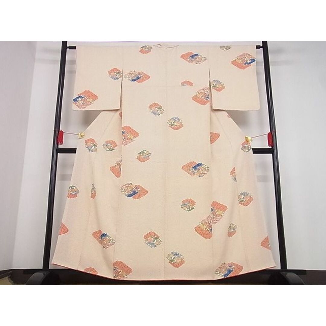 平和屋-こころ店■上質な小紋 草花文 着丈158cm 裄丈62cm 正絹 逸品 B-ag4058