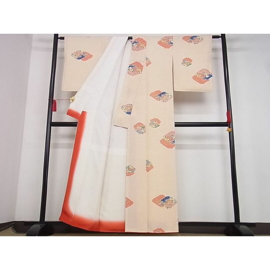 平和屋-こころ店■上質な小紋 草花文 着丈158cm 裄丈62cm 正絹 逸品 B-ag4058