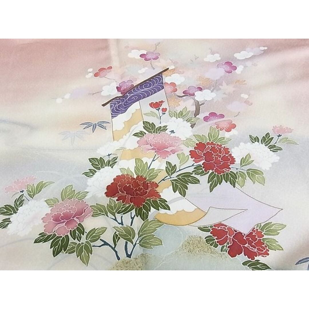 平和屋-こころ店■訪問着 風景文 たたき染め 金銀彩 着丈161cm 裄丈63cm 正絹 逸品 B-np8445