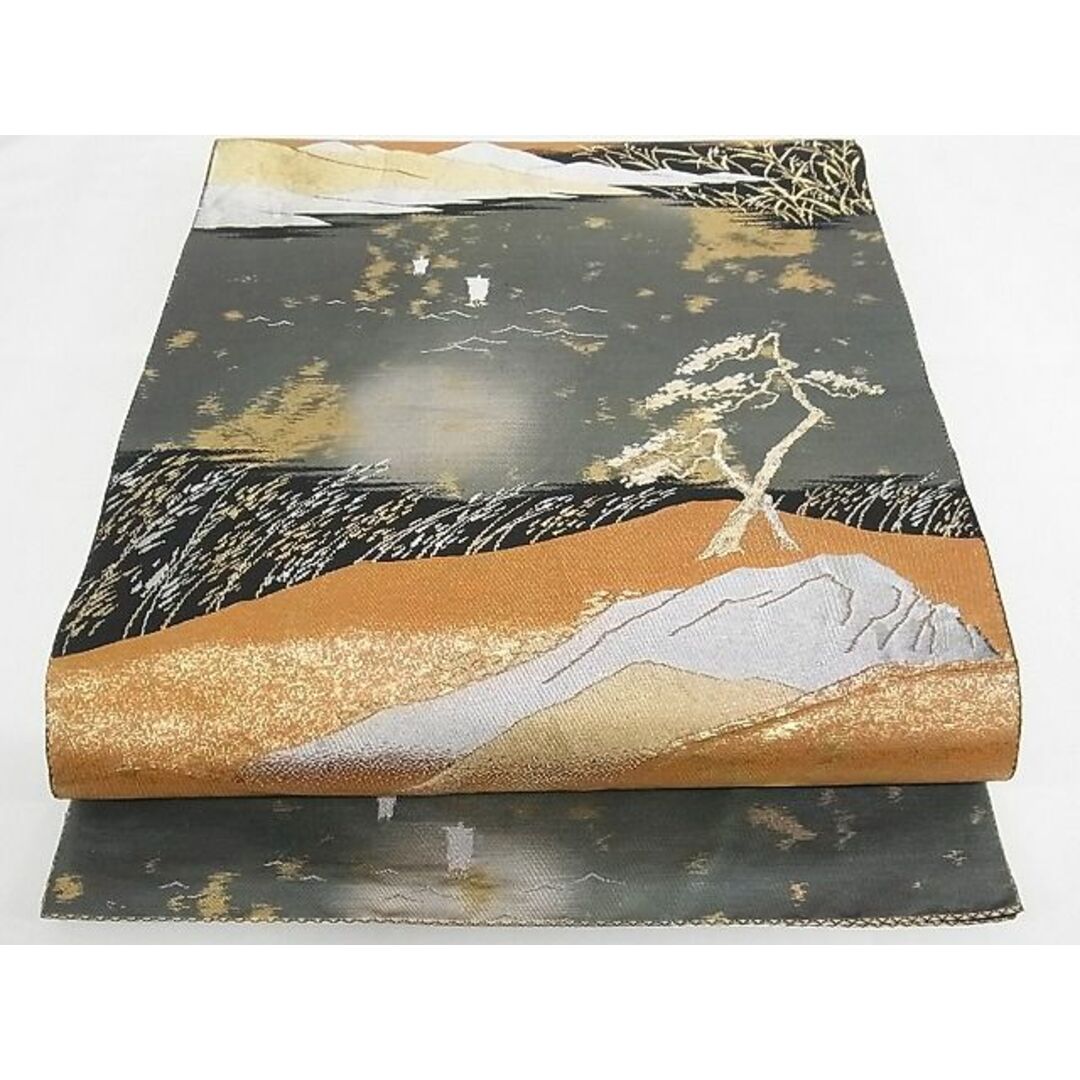 平和屋-こころ店■六通柄袋帯 風景文 黒地 金銀糸 引箔 正絹 逸品 A-tn2722 | フリマアプリ ラクマ