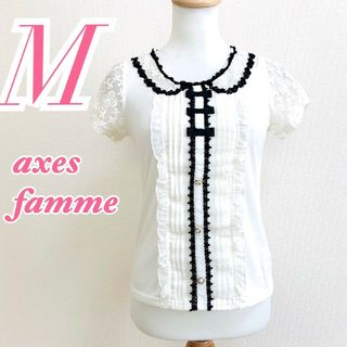 アクシーズファム(axes femme)のaxes femme アクシーズファム　半袖カットソー　M　フリル　リボン(カットソー(半袖/袖なし))