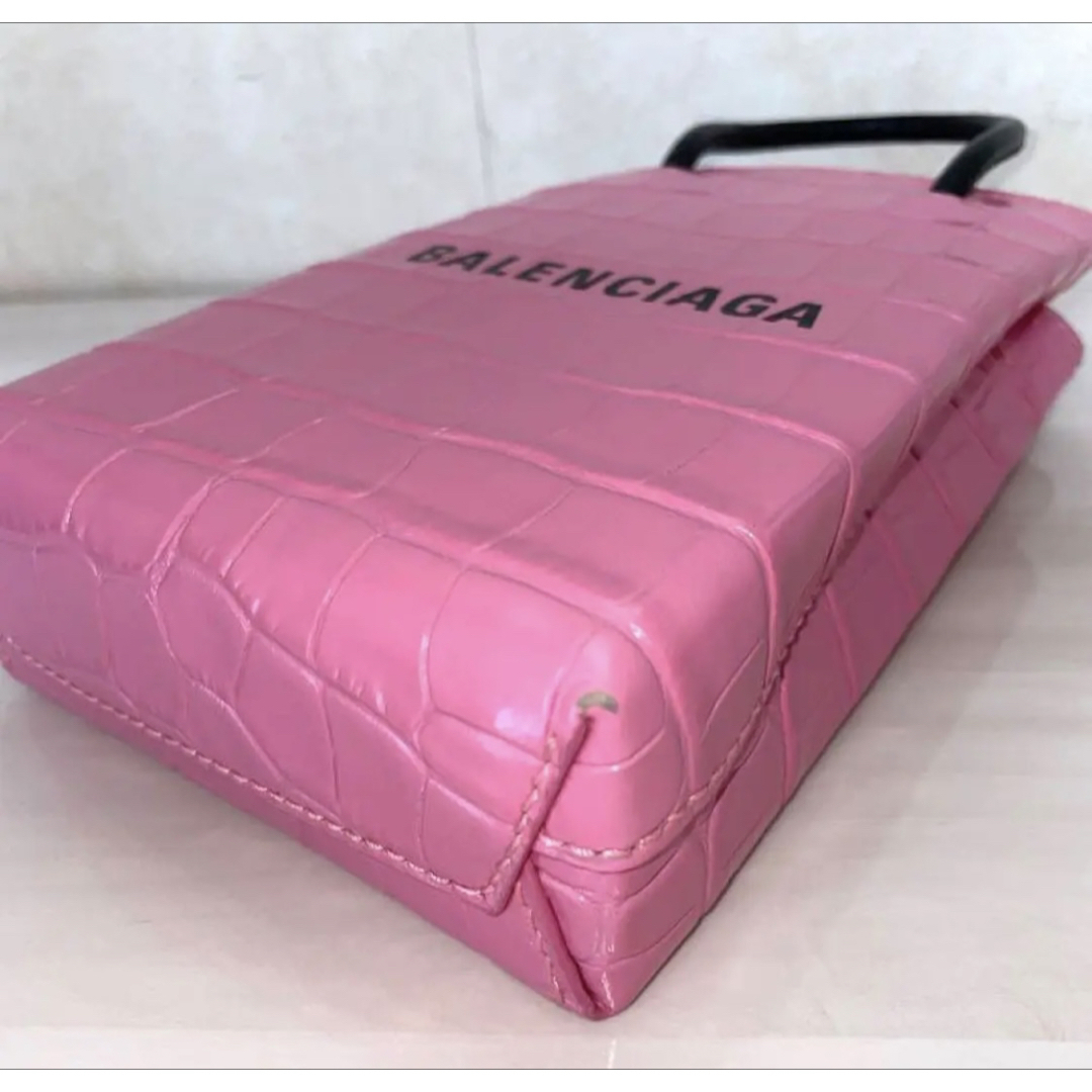BALENCIAGA ショッピング フォンホルダー クロコ型押しレザーバッグ