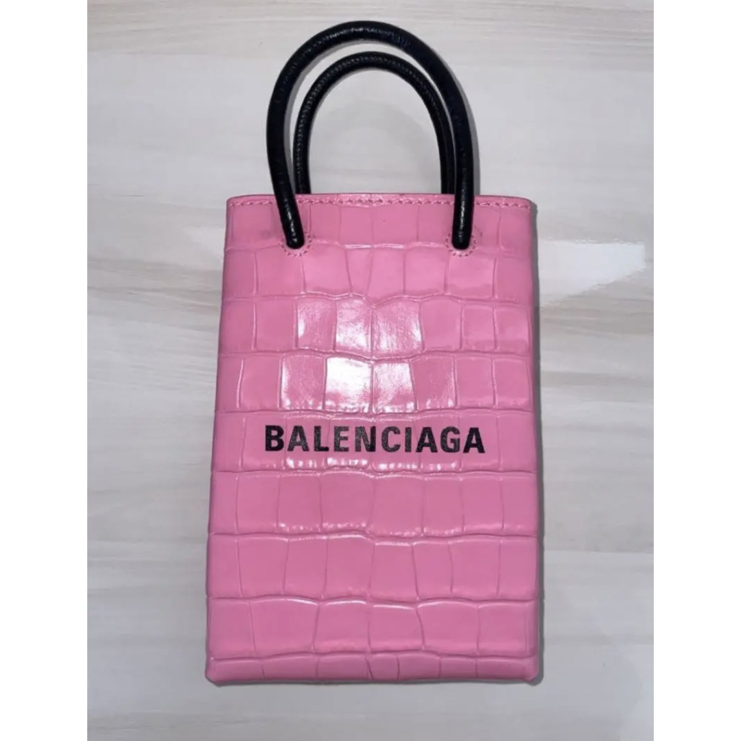 BALENCIAGA ショッピング フォンホルダー クロコ型押しレザーバッグ