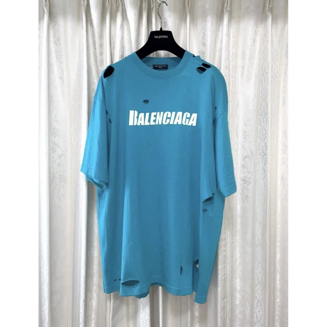 BALENCIAGA バレンシアガ デストロイダメージオーバーサイズロゴTシャツ ブラウン S