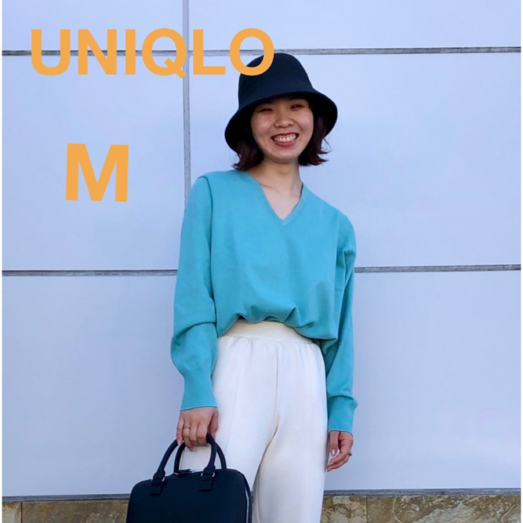 UNIQLO - UNIQLO ウォッシャブルコットンVネックセーター M 61ブルーの