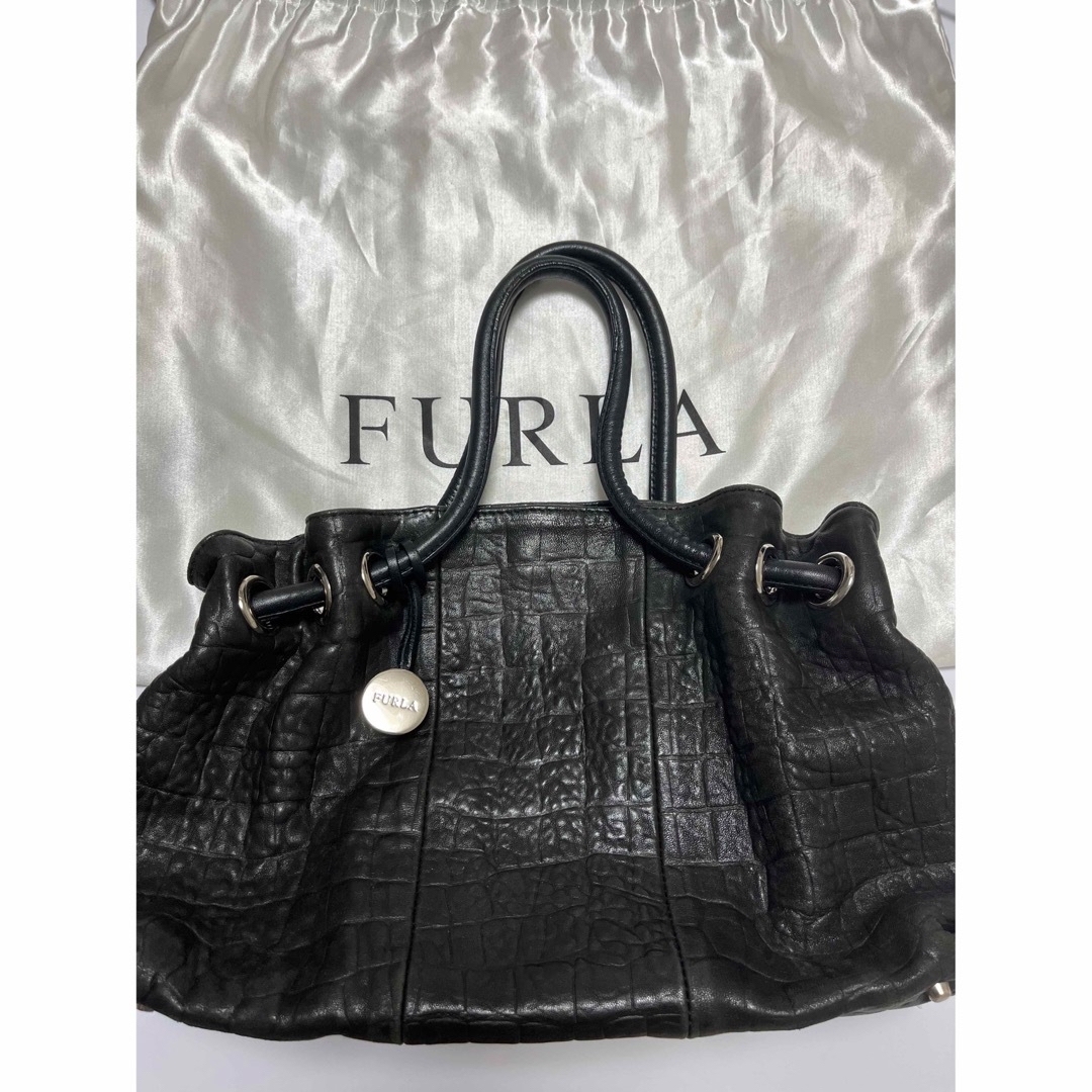 FURLA フルラ　クロコ牛革ハンドバッグ