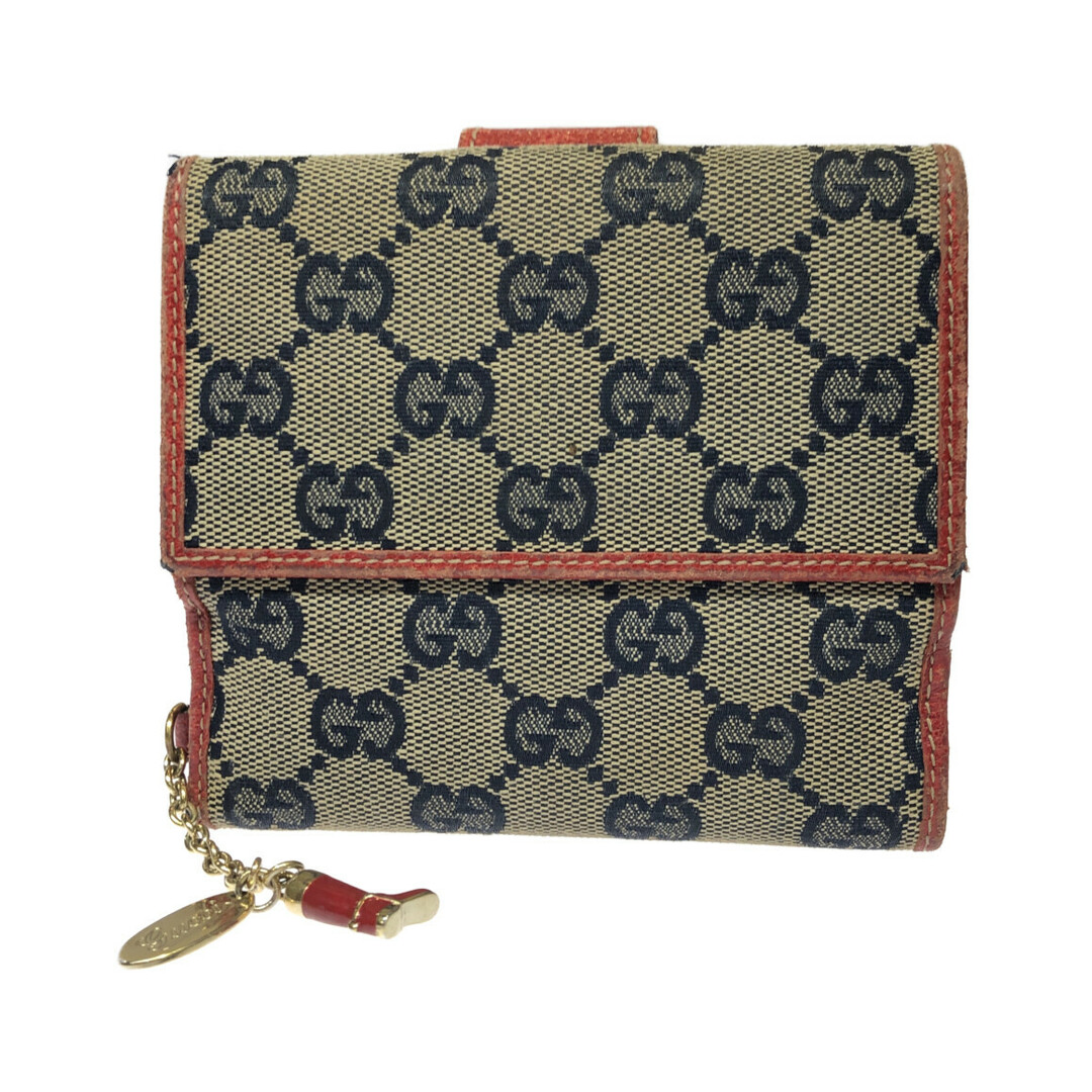 美品】GUCCI グッチ GGシマ レザー 三つ折り財布 ブラック チャーム-