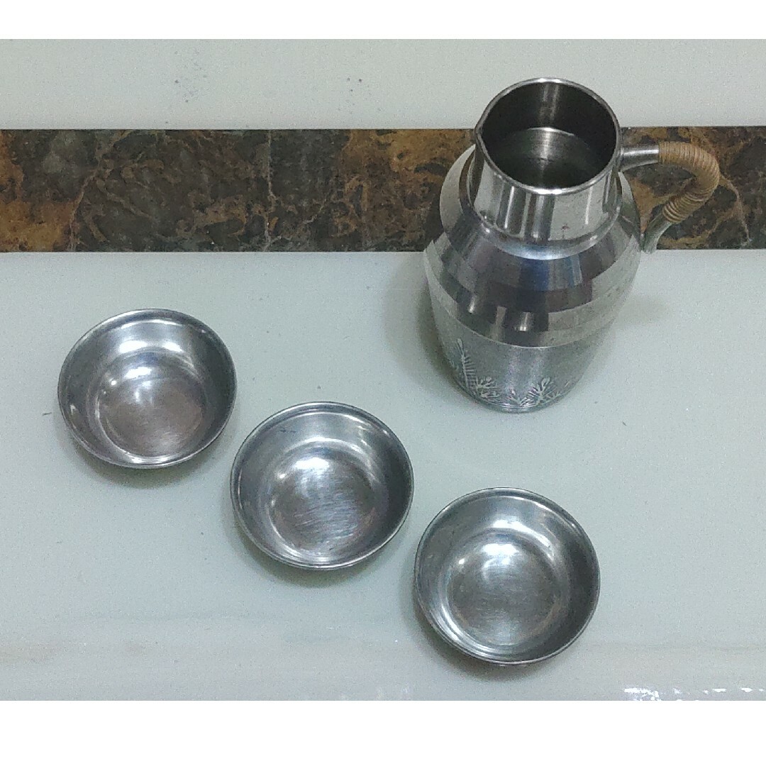 錫半 酒器 徳利・お猪口3点セット 昭和レトロ 箱付き かわいい酒器セット 廃版