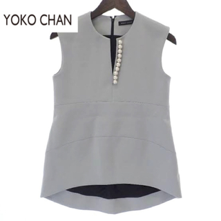 【美品】YOKO CHAN パールスリットラインノースリーブトップス(カットソー(半袖/袖なし))