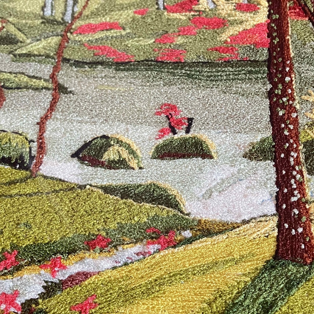 刺繍絵　和風庭園　苔庭　紅葉　風景画