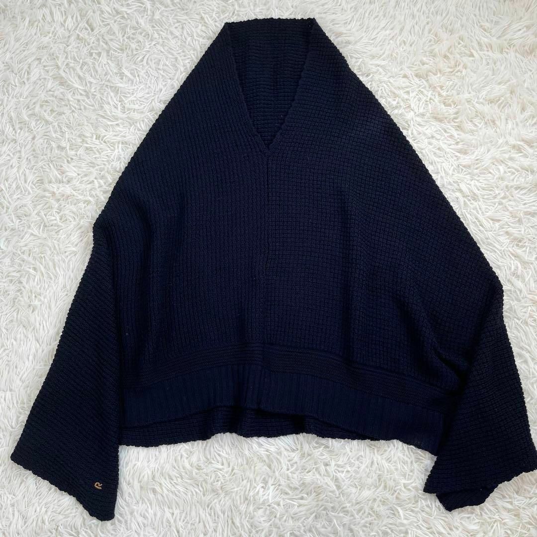 美品】45R ニット ポンチョ ロゴ刺繍 ウール100% 羽織り 45rpm-
