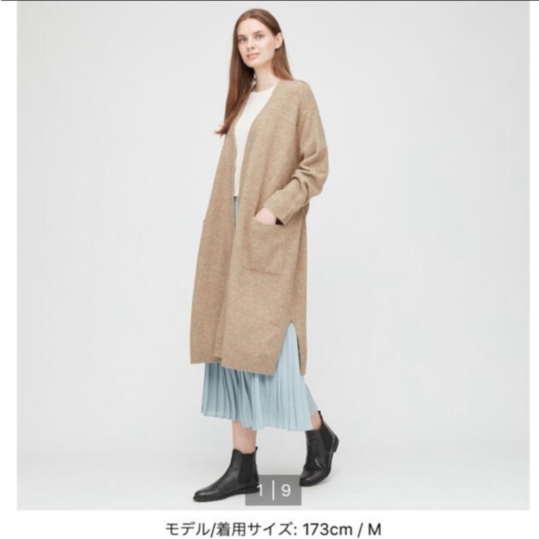 UNIQLO(ユニクロ)のユニクロ　スフレヤーン　ベルテッドロングニットコート　ベージュ レディースのジャケット/アウター(ニットコート)の商品写真