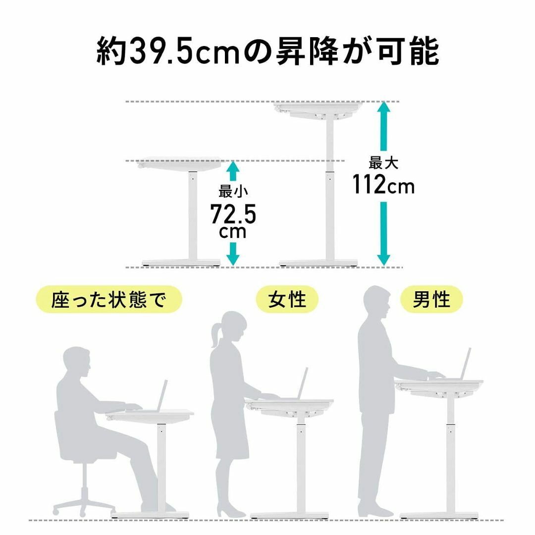 サンワダイレクト スタンディングデスク 昇降式 幅120×奥行50cm モニター 2