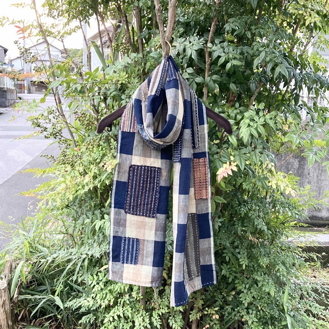 2101 襤褸 ストール 古布 着物 リメイク 刺し子 パッチワーク 藍染 の