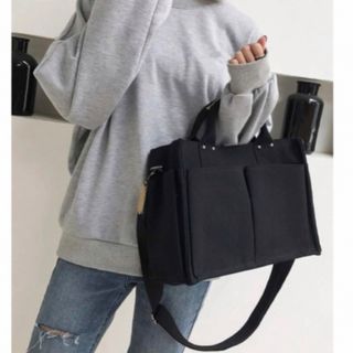 ザラ(ZARA)のキャンバス 2way スクエアバッグ ショルダーバッグ  ポケットたくさん(トートバッグ)