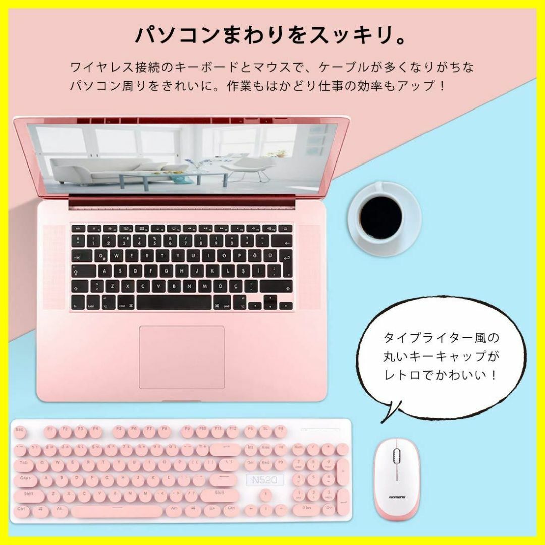 【サイズ:ワンサイズ_色:ピンク】GOLWIS ワイヤレス キーボード & マウ 2