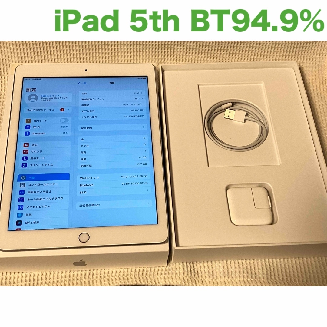 iPad 第5世代 32GB シルバー Wi-Fiモデル ☆BT良好☆-