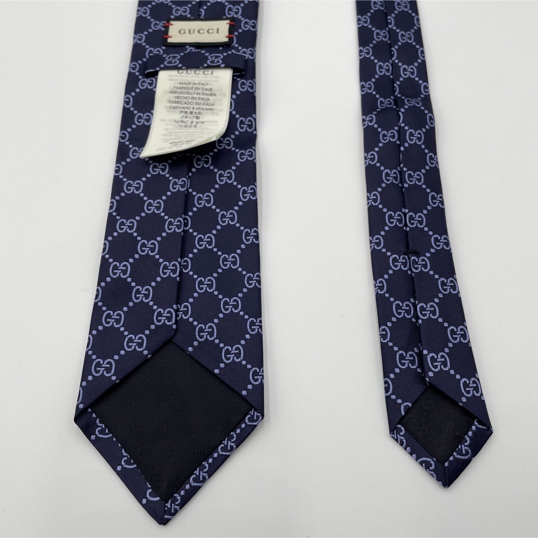 Gucci - 【美品】GUCCI グッチ ネクタイ GG柄 ネイビー シルク 結婚式