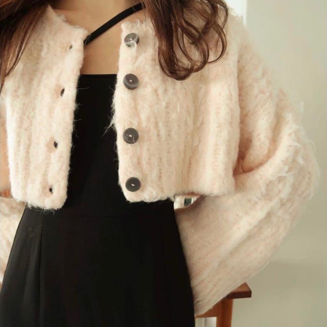 mideal fluffy short cardigan - カーディガン