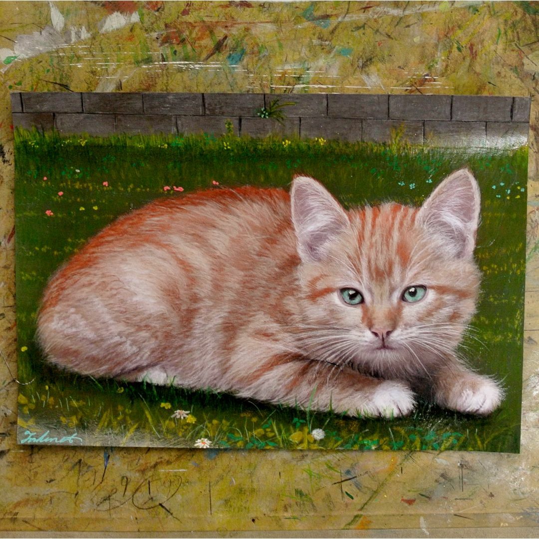 アクリル画 裏庭でくつろぐ猫 Ａ４の通販 by ghost painter's shop｜ラクマ