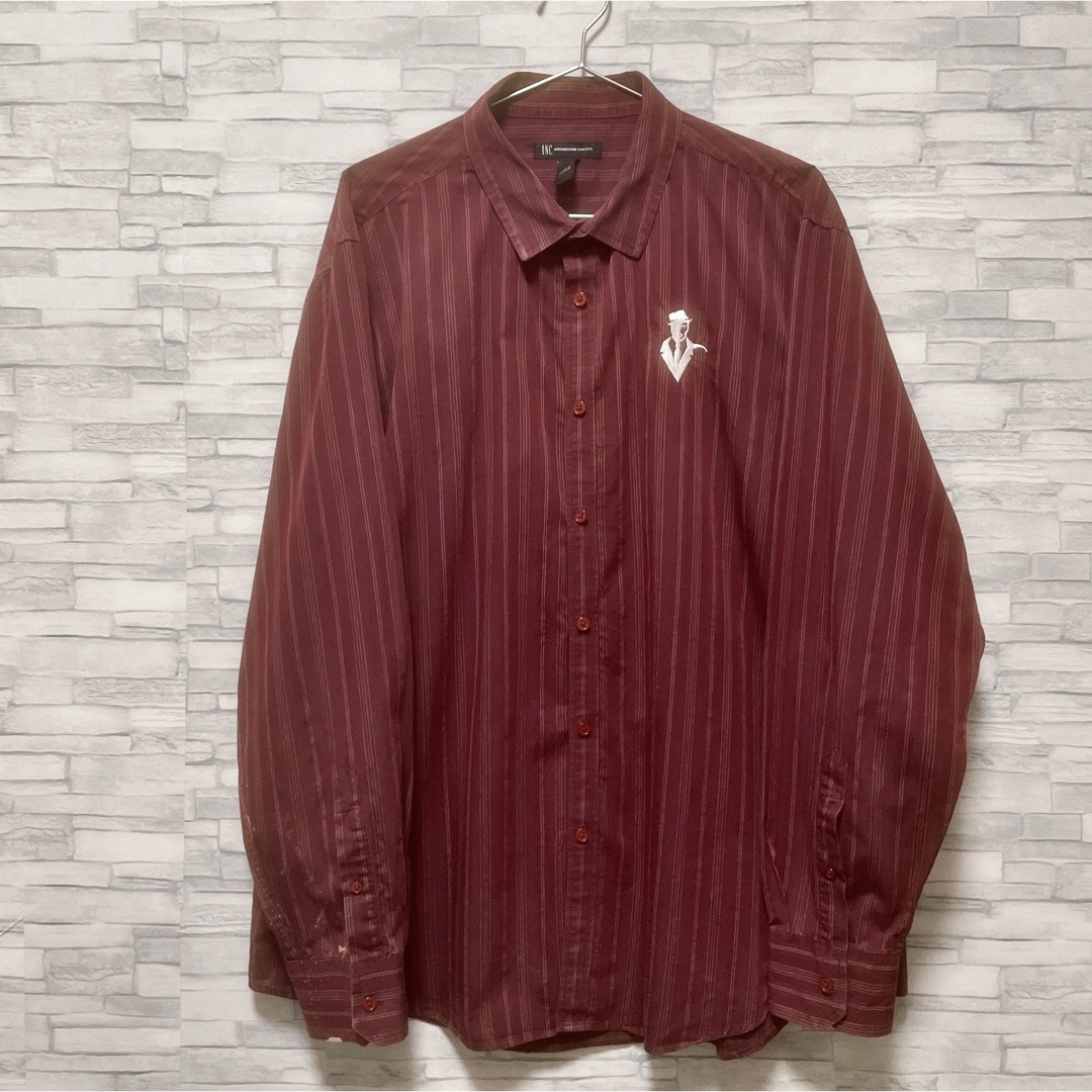 shirts(シャツ)のシャツ　長袖　XL　ストライプ　ワインレッド　ボルドー　赤　コットン　USA古着 メンズのトップス(シャツ)の商品写真