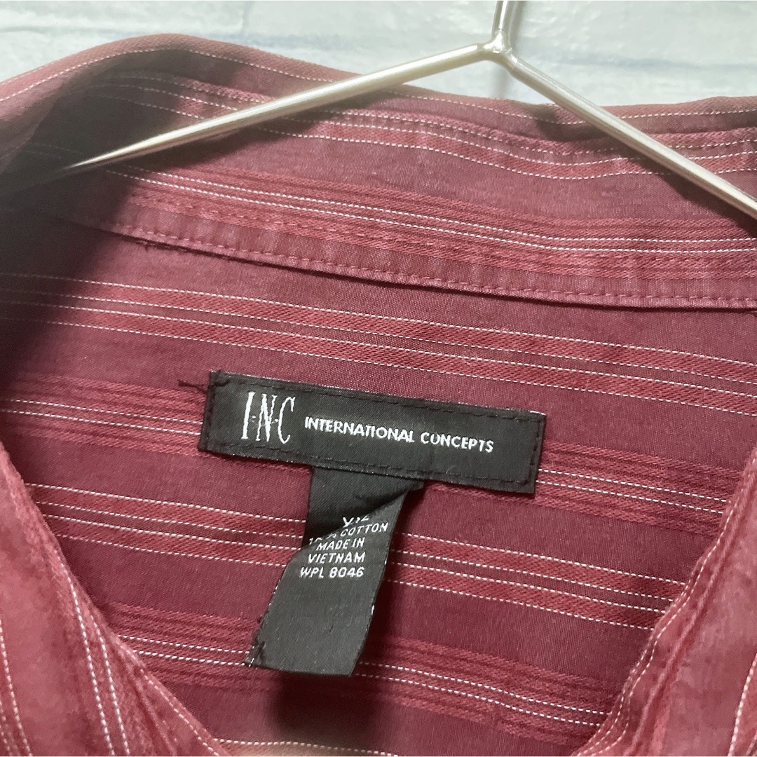 shirts(シャツ)のシャツ　長袖　XL　ストライプ　ワインレッド　ボルドー　赤　コットン　USA古着 メンズのトップス(シャツ)の商品写真