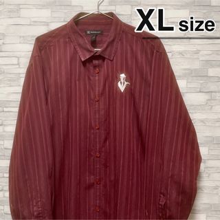 シャツ(shirts)のシャツ　長袖　XL　ストライプ　ワインレッド　ボルドー　赤　コットン　USA古着(シャツ)